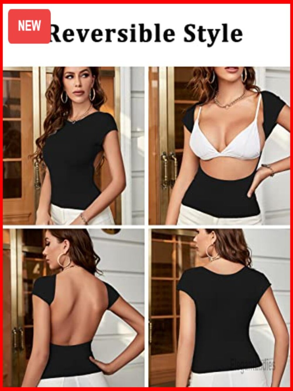 Women's Sexy Backless Y2K Crop Top Crewneck Slim Fit Short Sleeve Summer Tee - Picture 5 of 7